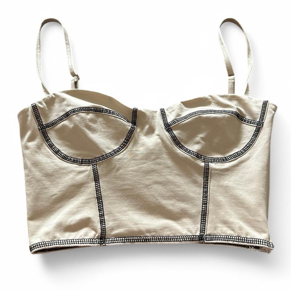 Princess Polly Beige Crop Top with Black Trim